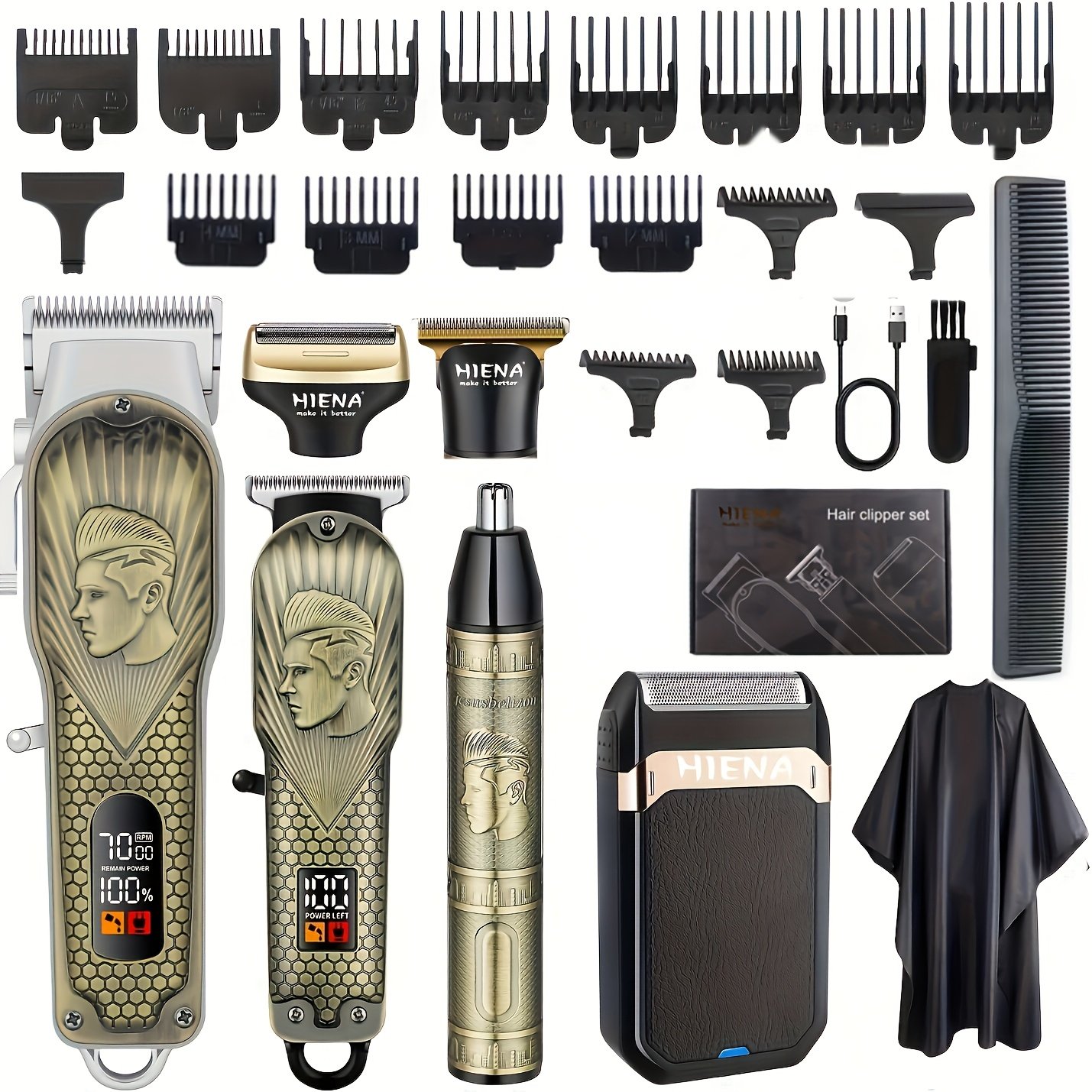 tondeuse à cheveux professionnelle sans fil pour hommes, ensemble de coupe avec rasoir à foil, tondeuse nasale, tondeuse rechargeable, led tondeuse à cheveux professionnelle sans fil pour hommes, ensemble de coupe avec rasoir à foil, tondeuse nasale, tondeuse rechargeable, led