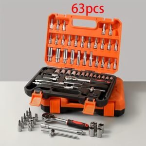 ensemble d’outils de réparation automobile 50/63/226 pièces, clé à cliquet, douilles sae métriques 1/2", 1/4", 3/8", outils professionnels pour ingénieurs, adapté aux projets, maison, garage, entretien et réparation de véhicules, outils d’urgence routière