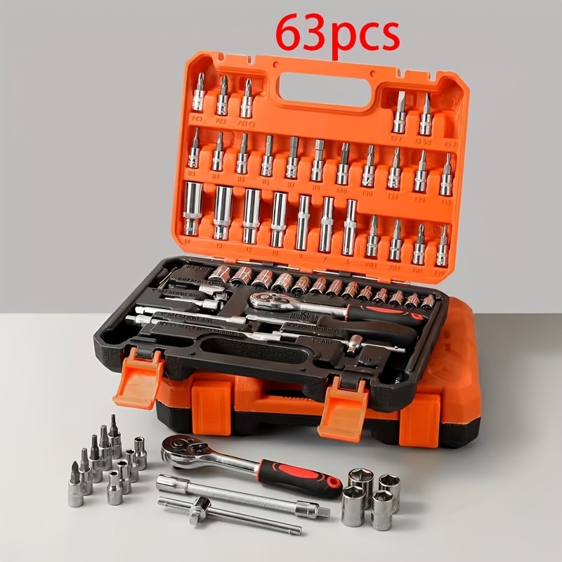 ensemble d’outils de réparation automobile 50/63/226 pièces, clé à cliquet, douilles sae métriques 1/2", 1/4", 3/8", outils professionnels pour ingénieurs, adapté aux projets, maison, garage, entretien et réparation de véhicules, outils d’urgence routière ensemble d’outils de réparation automobile 50/63/226 pièces, clé à cliquet, douilles sae métriques 1/2", 1/4", 3/8", outils professionnels pour ingénieurs, adapté aux projets, maison, garage, entretien et réparation de véhicules, outils d’urgence routière