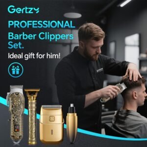 [cadeau fête des pères] tondeuse professionnelle pour hommes rechargeable, tondeuse à lame, tondeuse de précision et tondeuse à poils de nez ensemble de 4 pièces en or, idéal pour usage à domicile et en salon de coiffure incluant un peigne limité, cadeau idéal pour la fête des pères