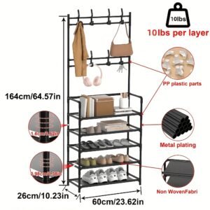 portemanteau métallique indépendant à 8 crochets étagères multi niveaux pour entrée avec crochets à manteaux arbre de hall multifonction sans électricité pour ranger sacs, parapluies, chapeaux et chaussures