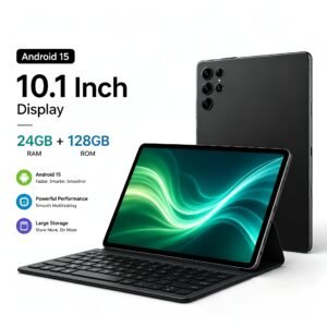 tablette 2 en 1 android 15 2026 de 10,1 pouces avec clavier, souris, étui de protection et stylet, 24 gbram + 128 go rom, processeur octa core, écran ips hd, double caméra hd, tablette système android, tablette, pad