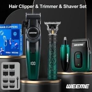 ensemble de tondeuses à cheveux sans fil weeme 4 en 1 pour hommes, tondeuse professionnelle avec rasoir électrique, kit de coiffure pour nez, corps et tête rasée, affichage led, coupe de précision, rechargeable usb, pour usage maison et coiffeur