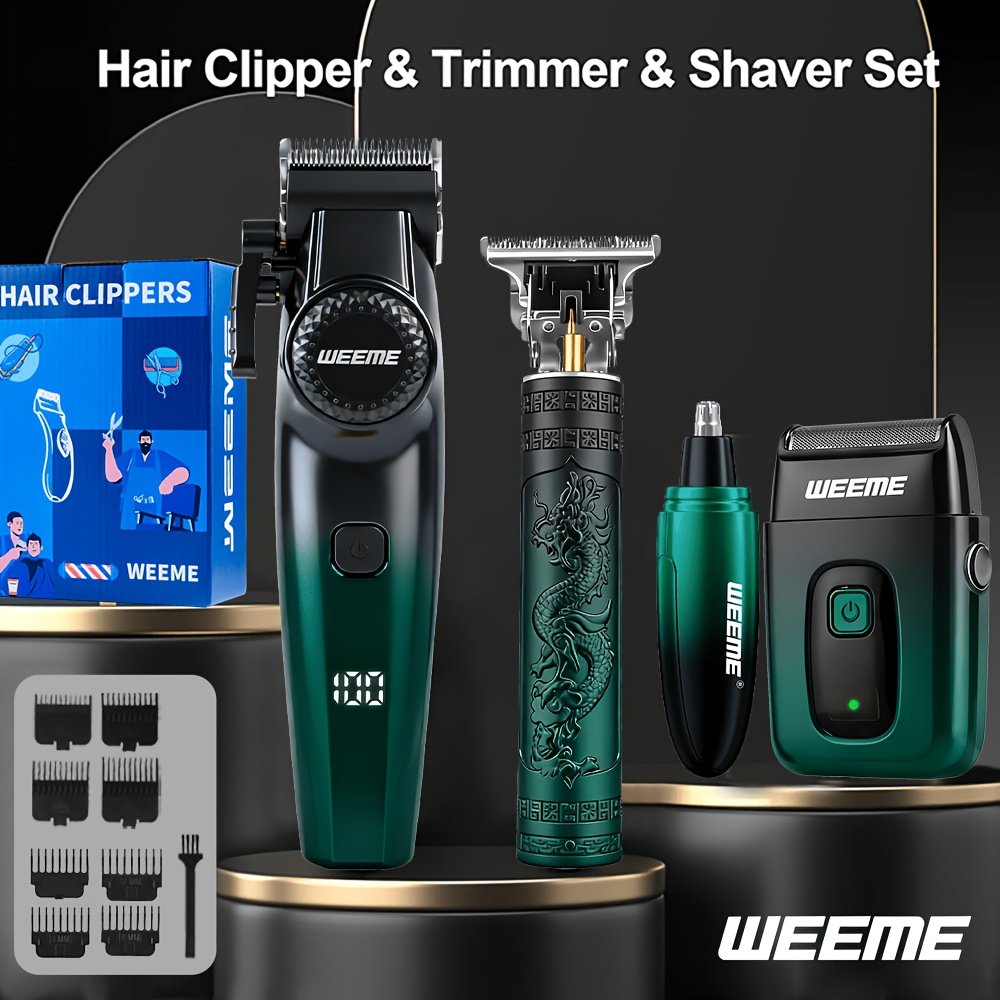 ensemble de tondeuses à cheveux sans fil weeme 4 en 1 pour hommes, tondeuse professionnelle avec rasoir électrique, kit de coiffure pour nez, corps et tête rasée, affichage led, coupe de précision, rechargeable usb, pour usage maison et coiffeur ensemble de tondeuses à cheveux sans fil weeme 4 en 1 pour hommes, tondeuse professionnelle avec rasoir électrique, kit de coiffure pour nez, corps et tête rasée, affichage led, coupe de précision, rechargeable usb, pour usage maison et coiffeur