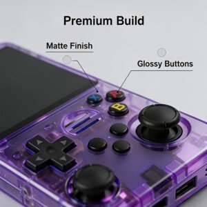 mini console numérique r36s, écran de 8,89 cm, conception légère, chargement type c, boutons de commande doubles, longue autonomie de batterie 3500 mah, équipée d'un stockage de 128 go