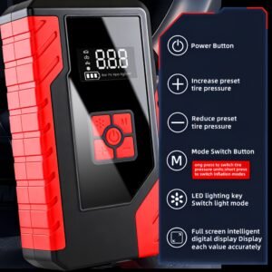 alimentation de démarrage d'urgence portable 15000a, chargeur de batterie de voiture 14,8v, pompe à air en option, démarreur d'urgence, modes multiples, accessoires et outils d'alimentation de démarrage, avec sorties usb type c et usb, charge rapide
