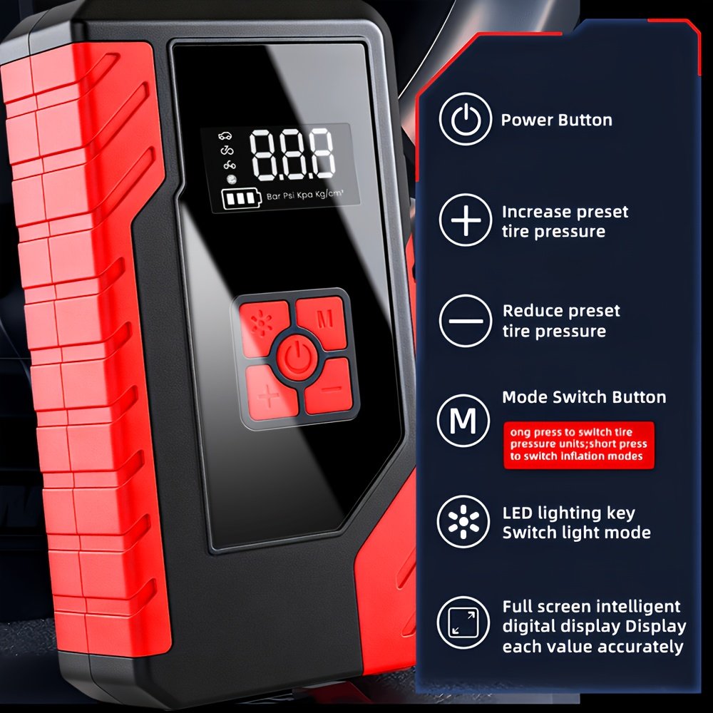 alimentation de démarrage d'urgence portable 15000a, chargeur de batterie de voiture 14,8v, pompe à air en option, démarreur d'urgence, modes multiples, accessoires et outils d'alimentation de démarrage, avec sorties usb type c et usb, charge rapide alimentation de démarrage d'urgence portable 15000a, chargeur de batterie de voiture 14,8v, pompe à air en option, démarreur d'urgence, modes multiples, accessoires et outils d'alimentation de démarrage, avec sorties usb type c et usb, charge rapide