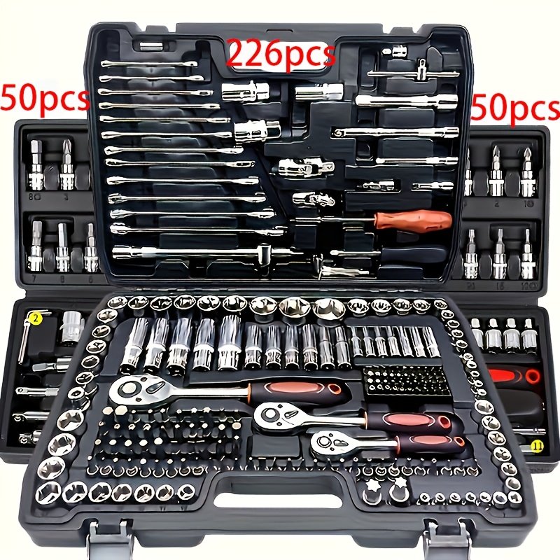 ensemble d’outils de réparation automobile 50/63/226 pièces, clé à cliquet, douilles sae métriques 1/2", 1/4", 3/8", outils professionnels pour ingénieurs, adapté aux projets, maison, garage, entretien et réparation de véhicules, outils d’urgence routière ensemble d’outils de réparation automobile 50/63/226 pièces, clé à cliquet, douilles sae métriques 1/2", 1/4", 3/8", outils professionnels pour ingénieurs, adapté aux projets, maison, garage, entretien et réparation de véhicules, outils d’urgence routière