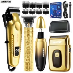 [tondeuse rechargeable usb] weeme kit de 4 pièces pour hommes : tondeuse Électrique, tondeuse à nez, rasoir et tondeuse barbier, rechargeable par usb, outils de toilette pour maison et voyage, tension d'exploitation ≤36v, batterie lithium 18650, tondeuse à cheveux pour hommes