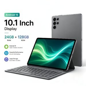 tablette 2 en 1 android 15 2026 de 10,1 pouces avec clavier, souris, étui de protection et stylet, 24 gbram + 128 go rom, processeur octa core, écran ips hd, double caméra hd, tablette système android, tablette, pad