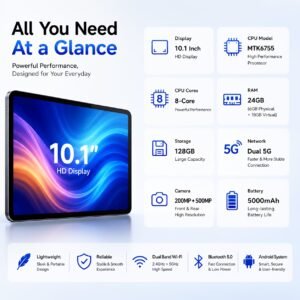 tablette 2 en 1 android 15 2026 de 10,1 pouces avec clavier, souris, étui de protection et stylet, 24 gbram + 128 go rom, processeur octa core, écran ips hd, double caméra hd, tablette système android, tablette, pad