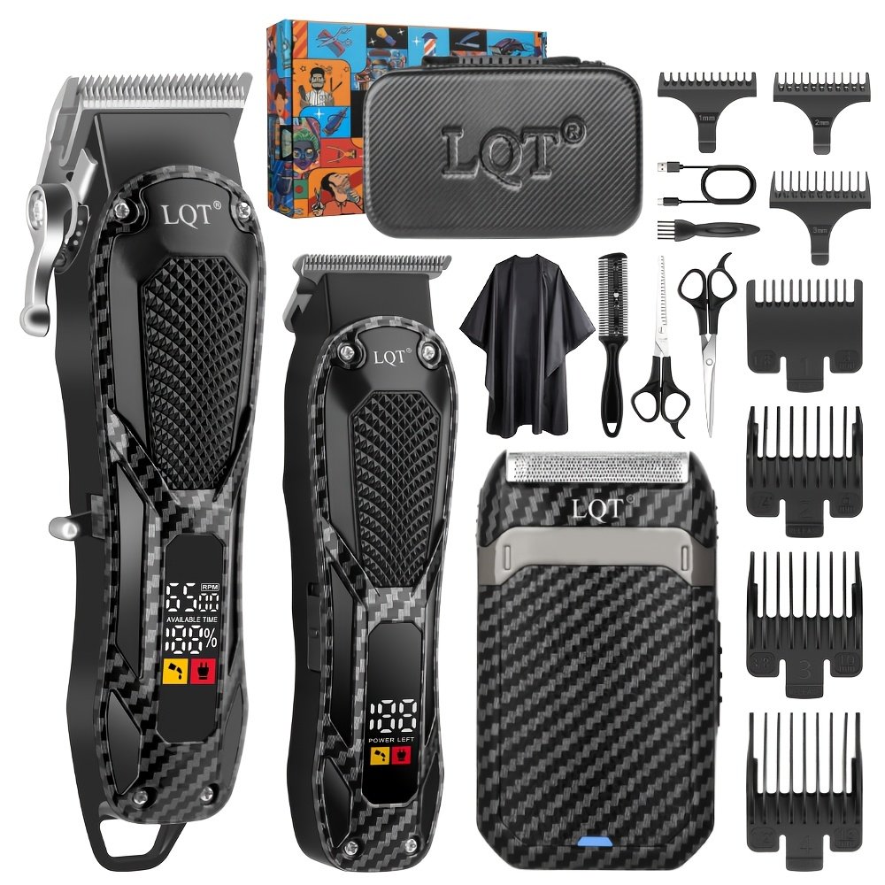 kit de rasage sans fil lqt 2/3 pièces en fibre de carbone pour hommes, tondeuse précision en t, affichage led et rasoir à barbe, usb basse tension pour usage domestique, cadeau pour hommes (2/3 pièces) kit de rasage sans fil lqt 2/3 pièces en fibre de carbone pour hommes, tondeuse précision en t, affichage led et rasoir à barbe, usb basse tension pour usage domestique, cadeau pour hommes (2/3 pièces)