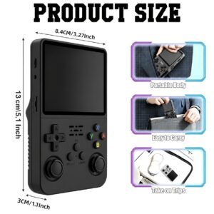 mini console numérique r36s, écran de 8,89 cm, conception légère, chargement type c, boutons de commande doubles, longue autonomie de batterie 3500 mah, équipée d'un stockage de 128 go