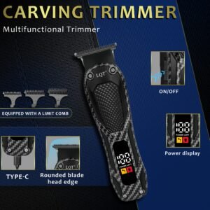kit de rasage sans fil lqt 2/3 pièces en fibre de carbone pour hommes, tondeuse précision en t, affichage led et rasoir à barbe, usb basse tension pour usage domestique, cadeau pour hommes (2/3 pièces)