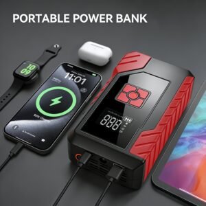 alimentation de démarrage d'urgence portable 15000a, chargeur de batterie de voiture 14,8v, pompe à air en option, démarreur d'urgence, modes multiples, accessoires et outils d'alimentation de démarrage, avec sorties usb type c et usb, charge rapide