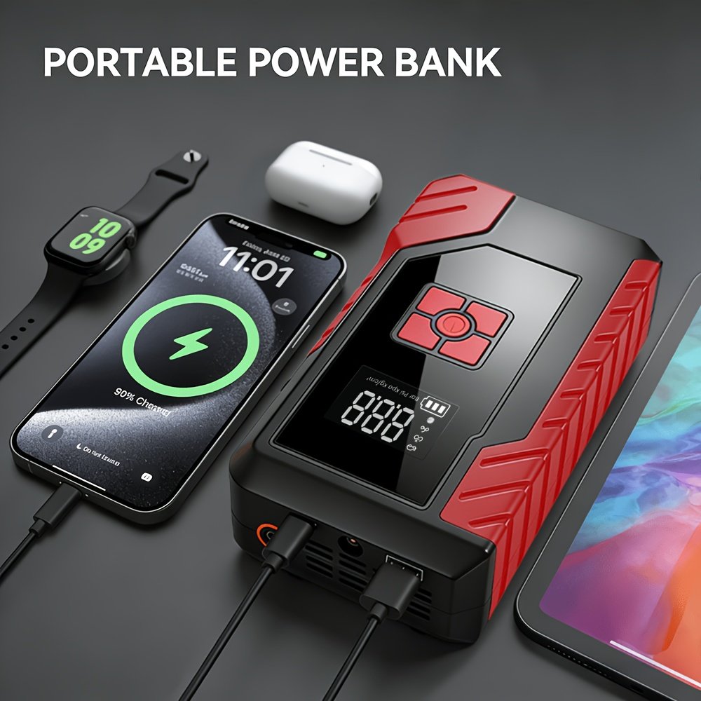 alimentation de démarrage d'urgence portable 15000a, chargeur de batterie de voiture 14,8v, pompe à air en option, démarreur d'urgence, modes multiples, accessoires et outils d'alimentation de démarrage, avec sorties usb type c et usb, charge rapide alimentation de démarrage d'urgence portable 15000a, chargeur de batterie de voiture 14,8v, pompe à air en option, démarreur d'urgence, modes multiples, accessoires et outils d'alimentation de démarrage, avec sorties usb type c et usb, charge rapide