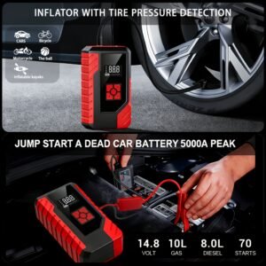 alimentation de démarrage d'urgence portable 15000a, chargeur de batterie de voiture 14,8v, pompe à air en option, démarreur d'urgence, modes multiples, accessoires et outils d'alimentation de démarrage, avec sorties usb type c et usb, charge rapide