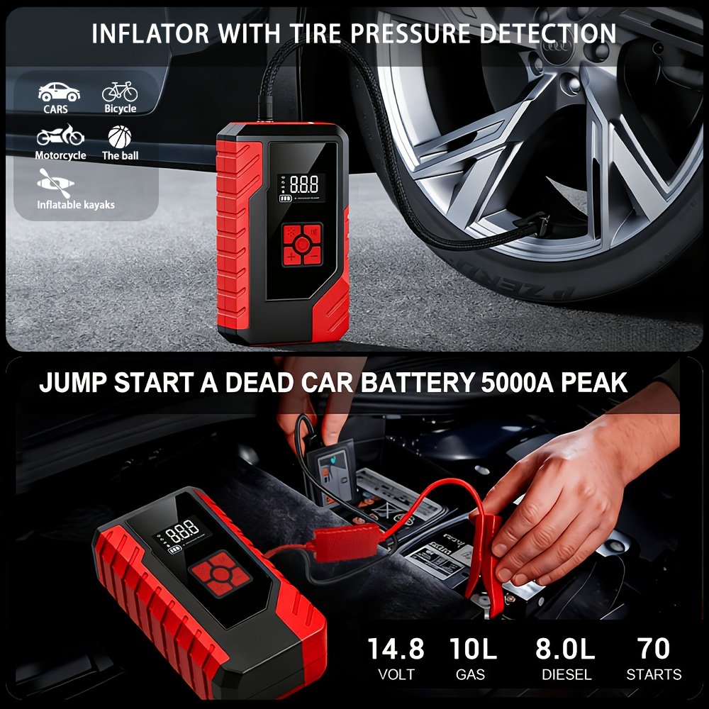 alimentation de démarrage d'urgence portable 15000a, chargeur de batterie de voiture 14,8v, pompe à air en option, démarreur d'urgence, modes multiples, accessoires et outils d'alimentation de démarrage, avec sorties usb type c et usb, charge rapide alimentation de démarrage d'urgence portable 15000a, chargeur de batterie de voiture 14,8v, pompe à air en option, démarreur d'urgence, modes multiples, accessoires et outils d'alimentation de démarrage, avec sorties usb type c et usb, charge rapide