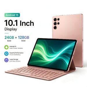 tablette 2 en 1 android 15 2026 de 10,1 pouces avec clavier, souris, étui de protection et stylet, 24 gbram + 128 go rom, processeur octa core, écran ips hd, double caméra hd, tablette système android, tablette, pad