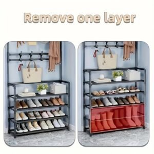 portemanteau métallique indépendant à 8 crochets étagères multi niveaux pour entrée avec crochets à manteaux arbre de hall multifonction sans électricité pour ranger sacs, parapluies, chapeaux et chaussures