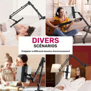 support de bureau étendu, support de tablette à long bras, support de table de chevet, adapté pour ipad, support de smartphone, support de téléphone paresseux, support de chevet, support mécanique en porte à faux
