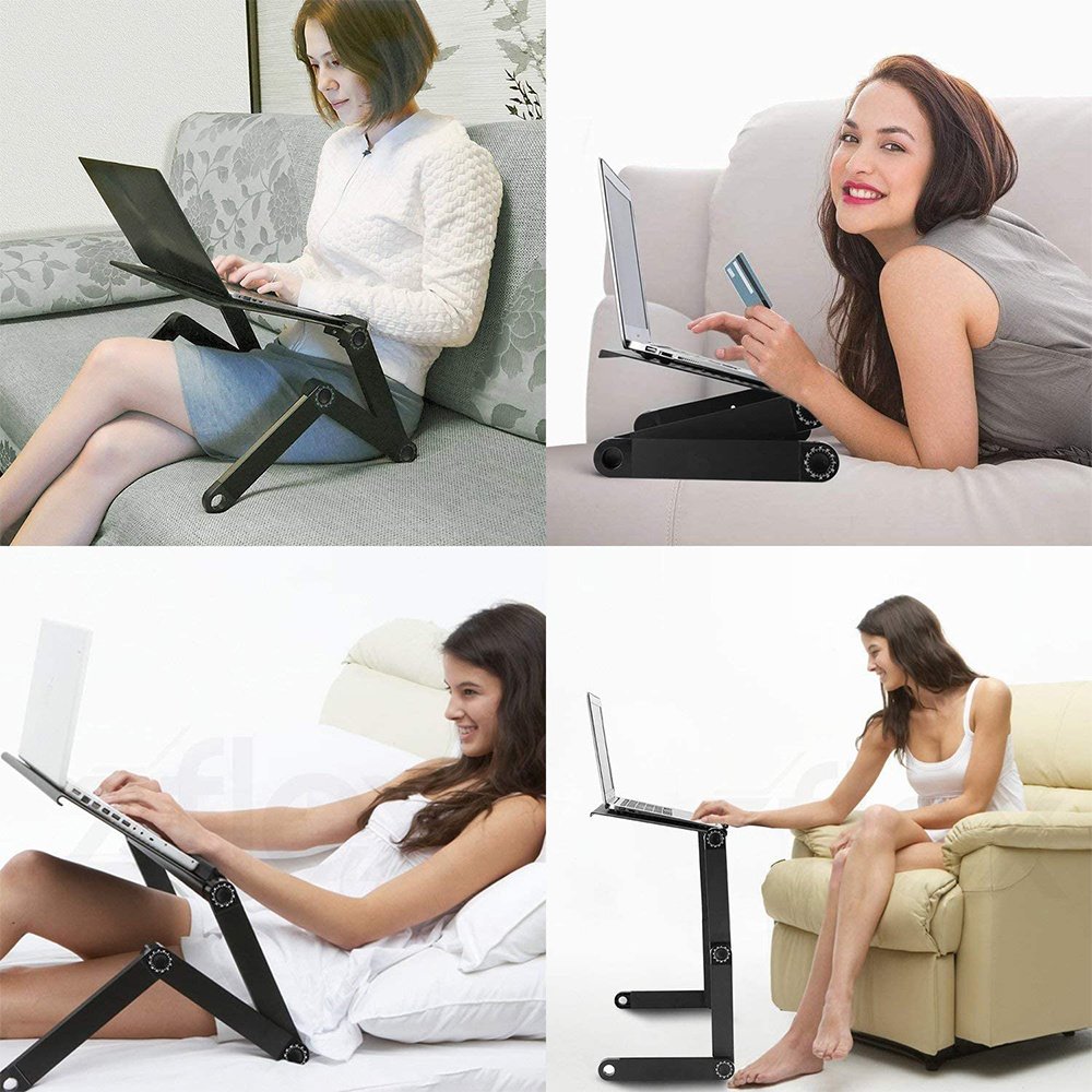 support pour ordinateur portable réglable en aluminium pliable, table d'appoint noire support pour ordinateur portable réglable en aluminium pliable, table d'appoint noire