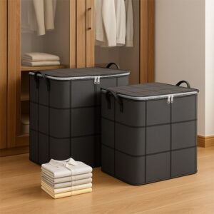 2pcs grands sacs de rangement pour linge, ensemble combiné de 100l et 180l, coutures aléatoires noires ou grises, boîte de rangement pliable avec double fermeture Éclair et poignées, convient pour le déplacement, les voyages, le rangement sous le lit pour couvertures et linge de maison