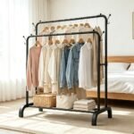 Portant à Vêtements Métallique Double Barre – Base en U