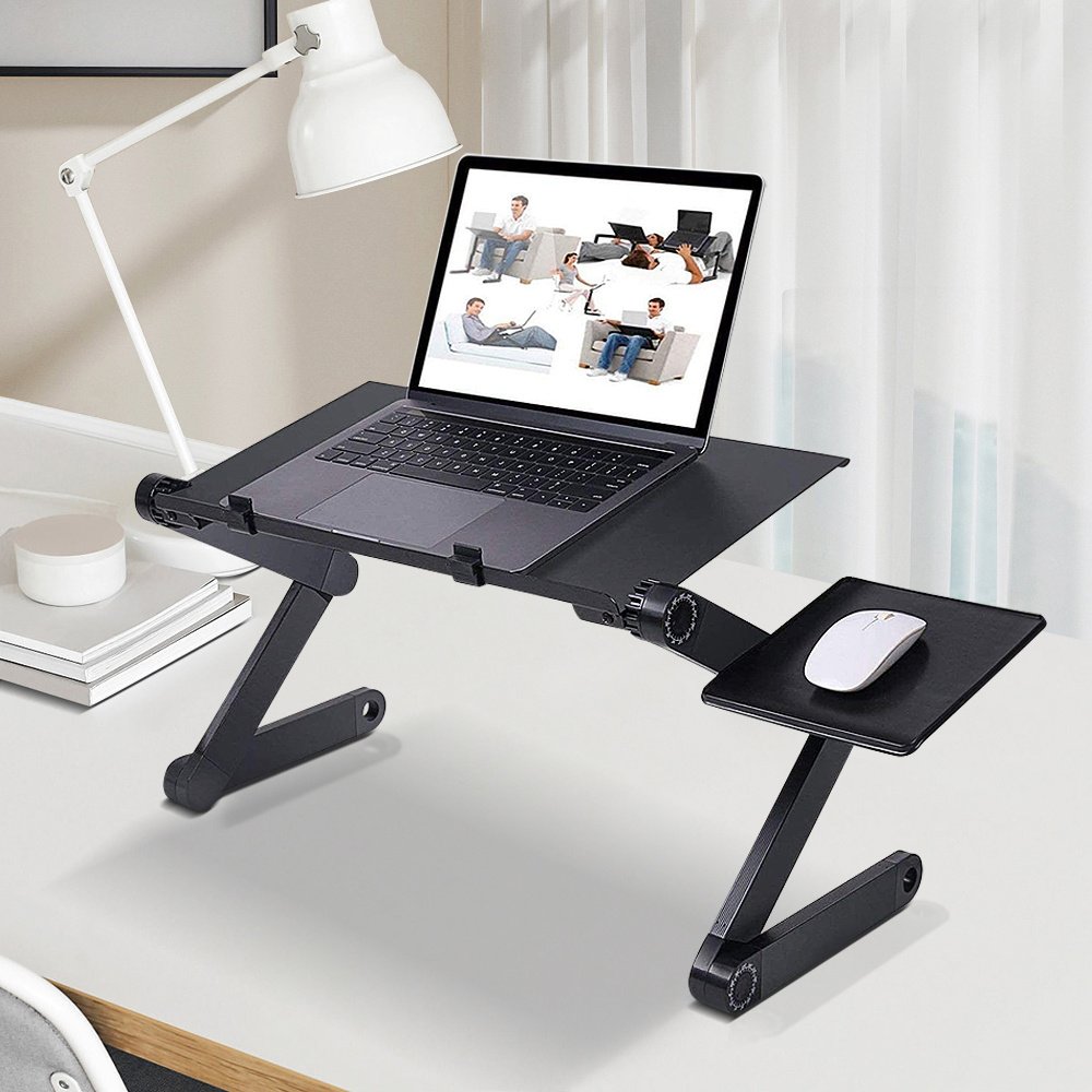 support pour ordinateur portable réglable en aluminium pliable, table d'appoint noire support pour ordinateur portable réglable en aluminium pliable, table d'appoint noire