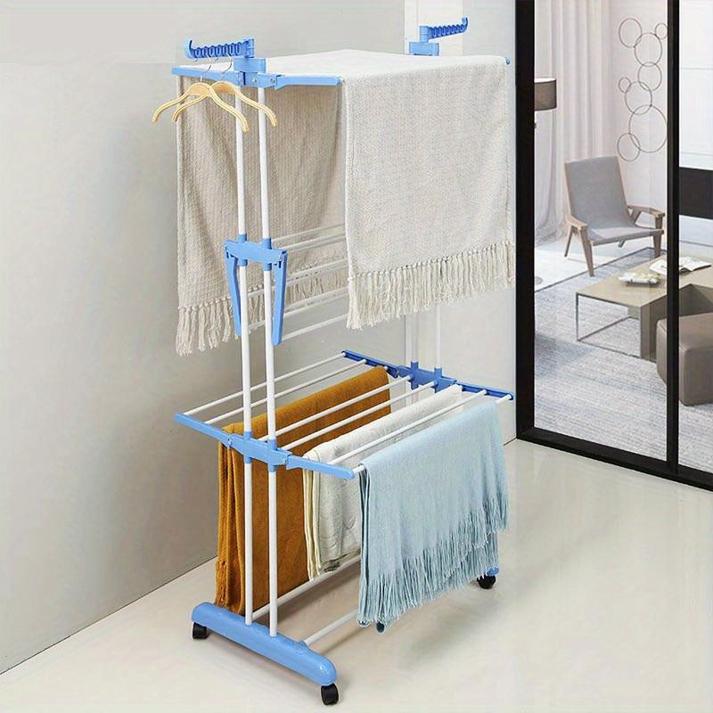 séchoir à linge pliable 4 couches avec roues, tour de rangement gain de place à 6 ailes pliantes et 2 bras latéraux rotatifs pour usage intérieur et extérieur séchoir à linge pliable 4 couches avec roues, tour de rangement gain de place à 6 ailes pliantes et 2 bras latéraux rotatifs pour usage intérieur et extérieur