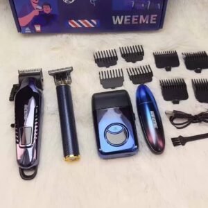 lot de 4 pièces bleu kit de toilettage électrique rechargeable weeme pour hommes tondeuse à cheveux, rasoir électrique à lames, tondeuse à barbe, ensemble tondeuse pour oreilles et nez, chargement usb cadeau parfait pour les fêtes, la fête des pères, pour hommes, essentiels pour le camping