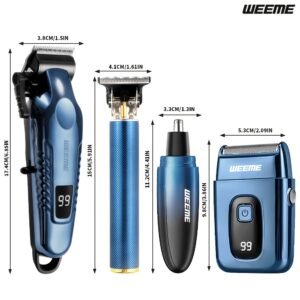 lot de 4 pièces bleu kit de toilettage électrique rechargeable weeme pour hommes tondeuse à cheveux, rasoir électrique à lames, tondeuse à barbe, ensemble tondeuse pour oreilles et nez, chargement usb cadeau parfait pour les fêtes, la fête des pères, pour hommes, essentiels pour le camping