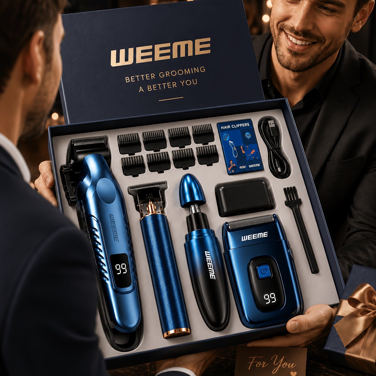 lot de 4 pièces bleu kit de toilettage électrique rechargeable weeme pour hommes tondeuse à cheveux, rasoir électrique à lames, tondeuse à barbe, ensemble tondeuse pour oreilles et nez, chargement usb cadeau parfait pour les fêtes, la fête des pères, pour hommes, essentiels pour le camping lot de 4 pièces bleu kit de toilettage électrique rechargeable weeme pour hommes tondeuse à cheveux, rasoir électrique à lames, tondeuse à barbe, ensemble tondeuse pour oreilles et nez, chargement usb cadeau parfait pour les fêtes, la fête des pères, pour hommes, essentiels pour le camping