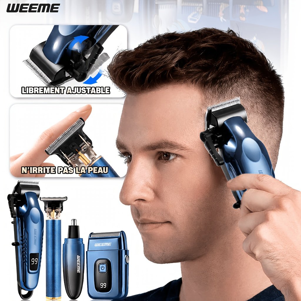 lot de 4 pièces bleu kit de toilettage électrique rechargeable weeme pour hommes tondeuse à cheveux, rasoir électrique à lames, tondeuse à barbe, ensemble tondeuse pour oreilles et nez, chargement usb cadeau parfait pour les fêtes, la fête des pères, pour hommes, essentiels pour le camping lot de 4 pièces bleu kit de toilettage électrique rechargeable weeme pour hommes tondeuse à cheveux, rasoir électrique à lames, tondeuse à barbe, ensemble tondeuse pour oreilles et nez, chargement usb cadeau parfait pour les fêtes, la fête des pères, pour hommes, essentiels pour le camping