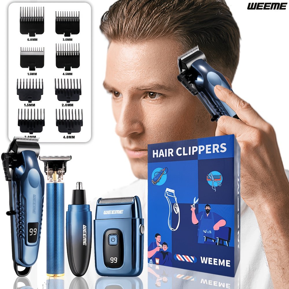 lot de 4 pièces bleu kit de toilettage électrique rechargeable weeme pour hommes tondeuse à cheveux, rasoir électrique à lames, tondeuse à barbe, ensemble tondeuse pour oreilles et nez, chargement usb cadeau parfait pour les fêtes, la fête des pères, pour hommes, essentiels pour le camping lot de 4 pièces bleu kit de toilettage électrique rechargeable weeme pour hommes tondeuse à cheveux, rasoir électrique à lames, tondeuse à barbe, ensemble tondeuse pour oreilles et nez, chargement usb cadeau parfait pour les fêtes, la fête des pères, pour hommes, essentiels pour le camping