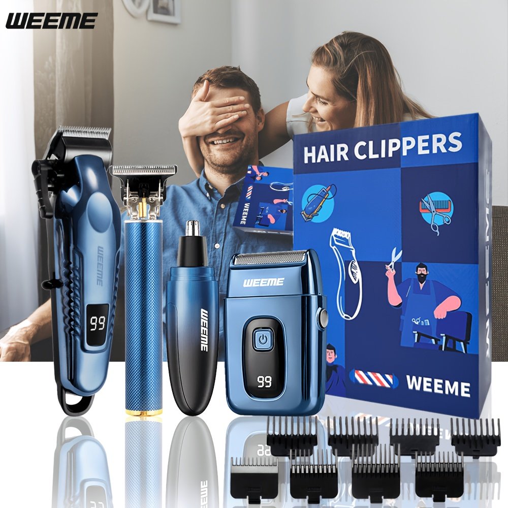 lot de 4 pièces bleu kit de toilettage électrique rechargeable weeme pour hommes tondeuse à cheveux, rasoir électrique à lames, tondeuse à barbe, ensemble tondeuse pour oreilles et nez, chargement usb cadeau parfait pour les fêtes, la fête des pères, pour hommes, essentiels pour le camping lot de 4 pièces bleu kit de toilettage électrique rechargeable weeme pour hommes tondeuse à cheveux, rasoir électrique à lames, tondeuse à barbe, ensemble tondeuse pour oreilles et nez, chargement usb cadeau parfait pour les fêtes, la fête des pères, pour hommes, essentiels pour le camping