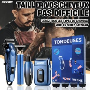 lot de 4 pièces bleu kit de toilettage électrique rechargeable weeme pour hommes tondeuse à cheveux, rasoir électrique à lames, tondeuse à barbe, ensemble tondeuse pour oreilles et nez, chargement usb cadeau parfait pour les fêtes, la fête des pères, pour hommes, essentiels pour le camping