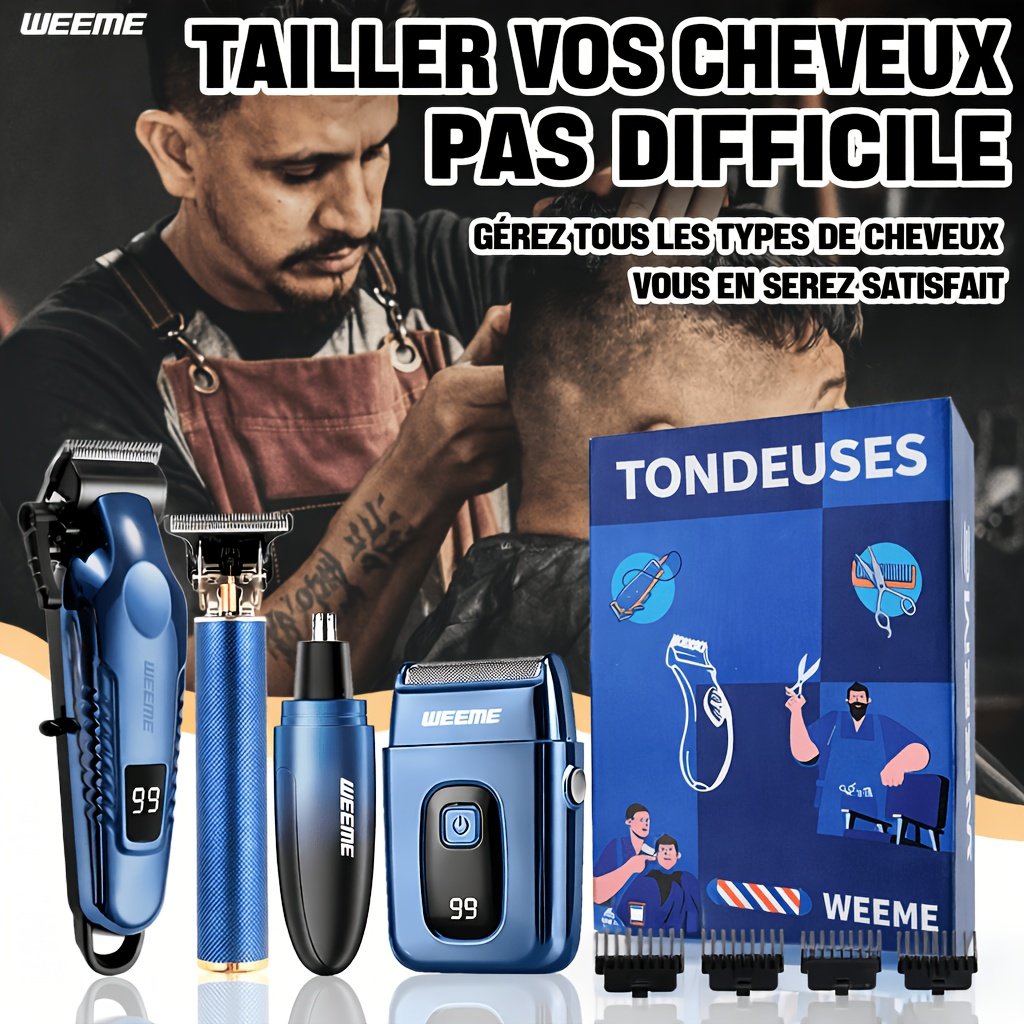 lot de 4 pièces bleu kit de toilettage électrique rechargeable weeme pour hommes tondeuse à cheveux, rasoir électrique à lames, tondeuse à barbe, ensemble tondeuse pour oreilles et nez, chargement usb cadeau parfait pour les fêtes, la fête des pères, pour hommes, essentiels pour le camping lot de 4 pièces bleu kit de toilettage électrique rechargeable weeme pour hommes tondeuse à cheveux, rasoir électrique à lames, tondeuse à barbe, ensemble tondeuse pour oreilles et nez, chargement usb cadeau parfait pour les fêtes, la fête des pères, pour hommes, essentiels pour le camping