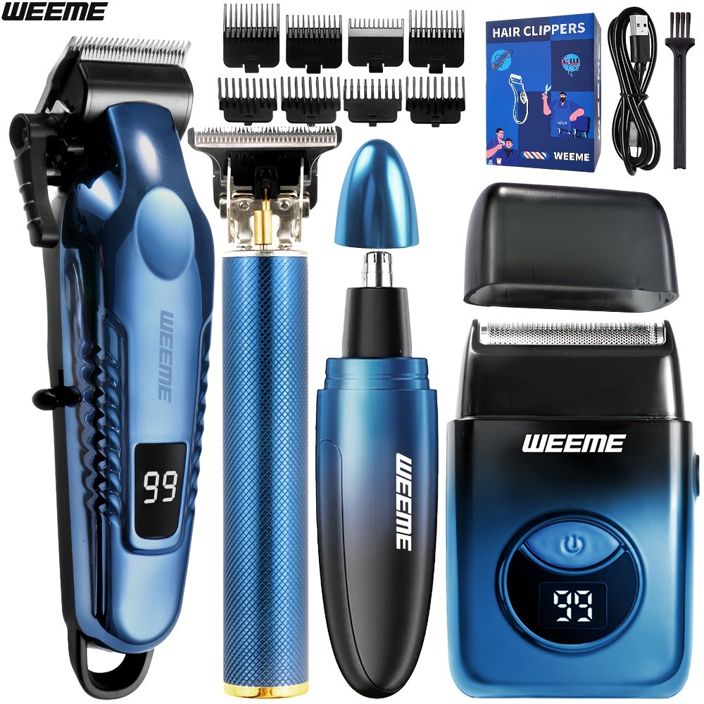 lot de 4 pièces bleu kit de toilettage électrique rechargeable weeme pour hommes tondeuse à cheveux, rasoir électrique à lames, tondeuse à barbe, ensemble tondeuse pour oreilles et nez, chargement usb cadeau parfait pour les fêtes, la fête des pères, pour hommes, essentiels pour le camping lot de 4 pièces bleu kit de toilettage électrique rechargeable weeme pour hommes tondeuse à cheveux, rasoir électrique à lames, tondeuse à barbe, ensemble tondeuse pour oreilles et nez, chargement usb cadeau parfait pour les fêtes, la fête des pères, pour hommes, essentiels pour le camping