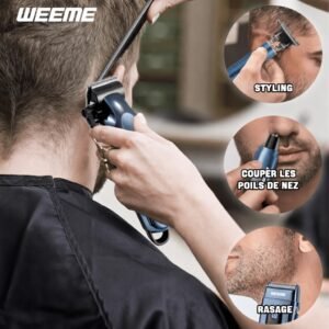 Nouveautés lot de 4 pièces bleu kit de toilettage électrique rechargeable weeme pour hommes tondeuse à cheveux, rasoir électrique à lames, tondeuse à barbe, ensemble tondeuse pour oreilles et nez, chargement usb cadeau parfait pour les fêtes, la fête des pères, pour hommes, essentiels pour le camping