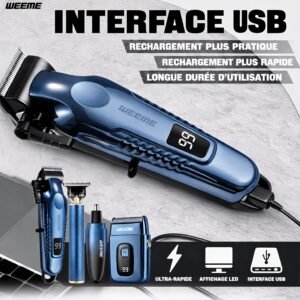 lot de 4 pièces bleu kit de toilettage électrique rechargeable weeme pour hommes tondeuse à cheveux, rasoir électrique à lames, tondeuse à barbe, ensemble tondeuse pour oreilles et nez, chargement usb cadeau parfait pour les fêtes, la fête des pères, pour hommes, essentiels pour le camping