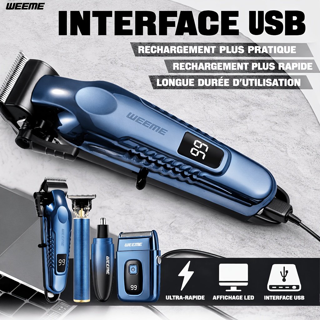 lot de 4 pièces bleu kit de toilettage électrique rechargeable weeme pour hommes tondeuse à cheveux, rasoir électrique à lames, tondeuse à barbe, ensemble tondeuse pour oreilles et nez, chargement usb cadeau parfait pour les fêtes, la fête des pères, pour hommes, essentiels pour le camping lot de 4 pièces bleu kit de toilettage électrique rechargeable weeme pour hommes tondeuse à cheveux, rasoir électrique à lames, tondeuse à barbe, ensemble tondeuse pour oreilles et nez, chargement usb cadeau parfait pour les fêtes, la fête des pères, pour hommes, essentiels pour le camping